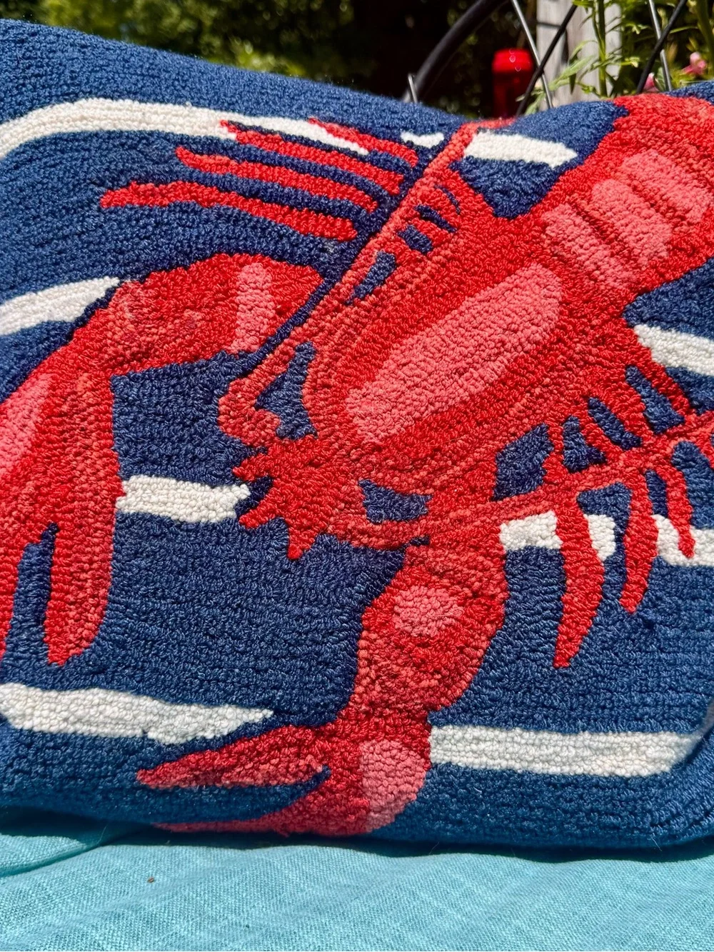 LL Bean Hooked Lobster Accent Pillow in Red on Navy